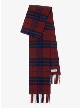 Burberry Fringed Medium Check Double Face Cashmere Scarf Sash Red 8113374